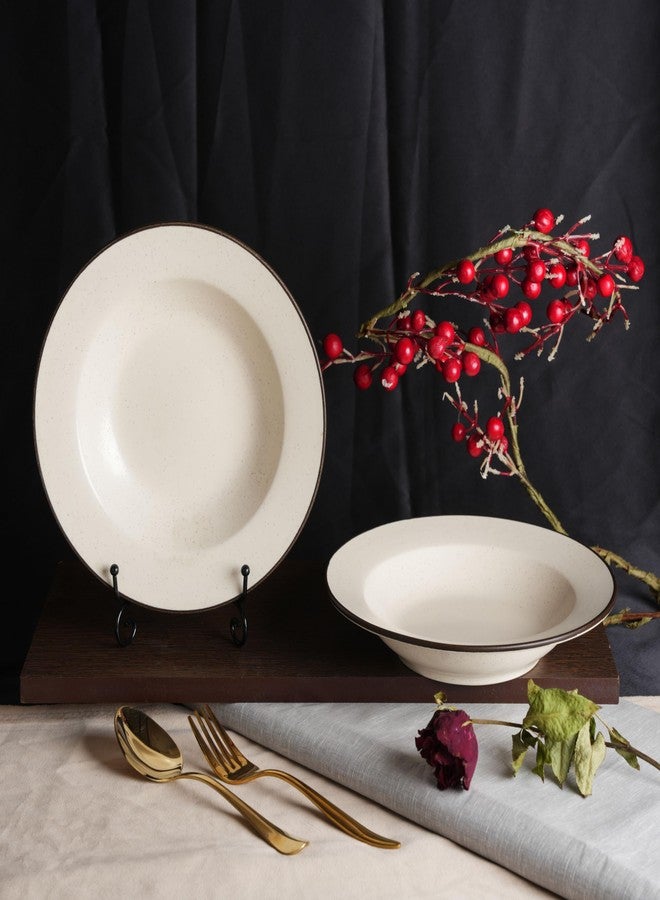 Caffeine Ceramic Handmade Stoneware Marble Matte Style Soup/Maggie/Pasta/Macaroni Plate 9 Inch Set of 2 Dishwasher & Microwave Safe - Image 1