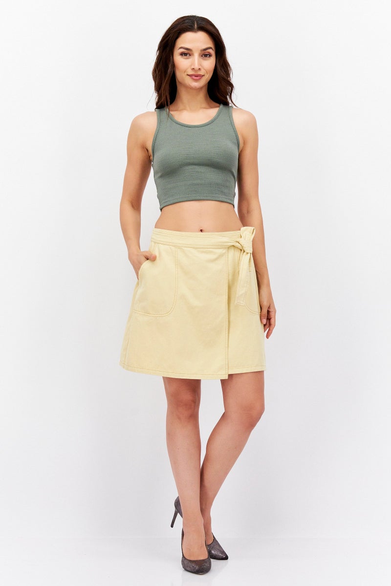 WHISTLES Women Plain Wrap A Line Skirts, Cream - Image 2