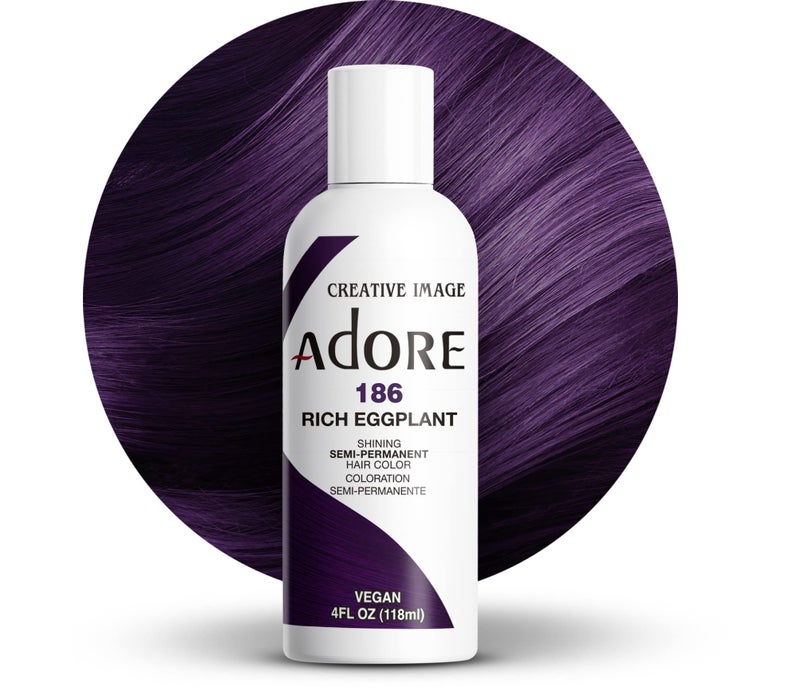 Adore Semi Permanent Hair Color (186 Rich Eggplant) | Vegan & Cruelty-Free Purple Hair Dye | No Ammonia, No Peroxide, No Alcohol | 4 Fl Oz (Pack of 1) - Image 1