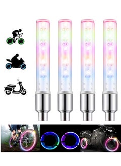 LED Bike Wheel Lights 4 Pack Long Bicycle Tire Valve Stems Caps Waterproof Tyre Spoke Flash Lights Switch Light Up Cool Reflector Accessories for Kids Men Women
