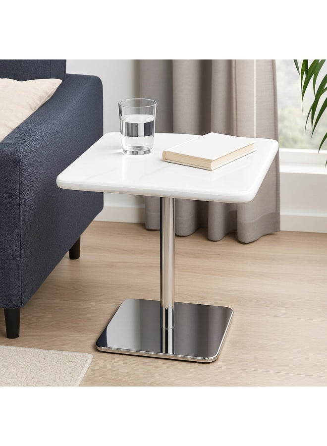 YI ONE Corner Table – Square White Marble Top with Stainless Steel Legs, 40×40×45 cm Luxury Side Table for Sofa & Bed - Image 1