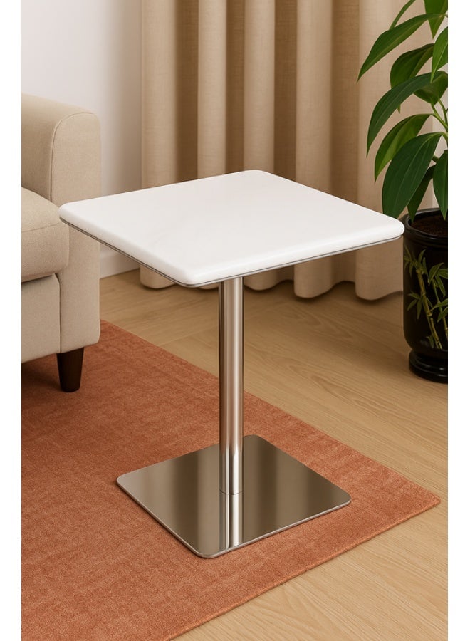 YI ONE Corner Table – Square White Marble Top with Stainless Steel Legs, 40×40×45 cm Luxury Side Table for Sofa & Bed - Image 2