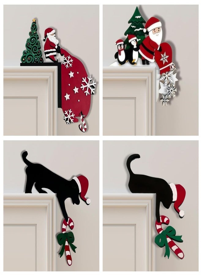 Sanmtang 2024 Christmas Door Topper, Holiday Home Decor, Funny Snowman, Santa Claus, Door Frame, Corner, Decoration, Windows, Walls, DIY Crafts (, Cat) - Image 5