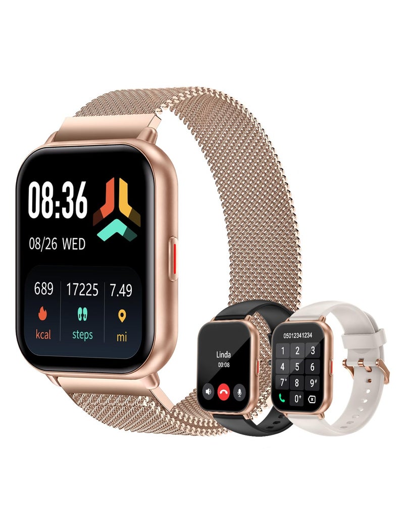Cloudpoem Smart Watches for Women Men (Answer/Make Calls, 3 Bands), 1.85" Fitness Tracker Watch for iPhone/Android Phones with Heart Rate Monitor Sleep/Steps Tracker 100+ Sports Pedometer Waterproof Gold - Image 1