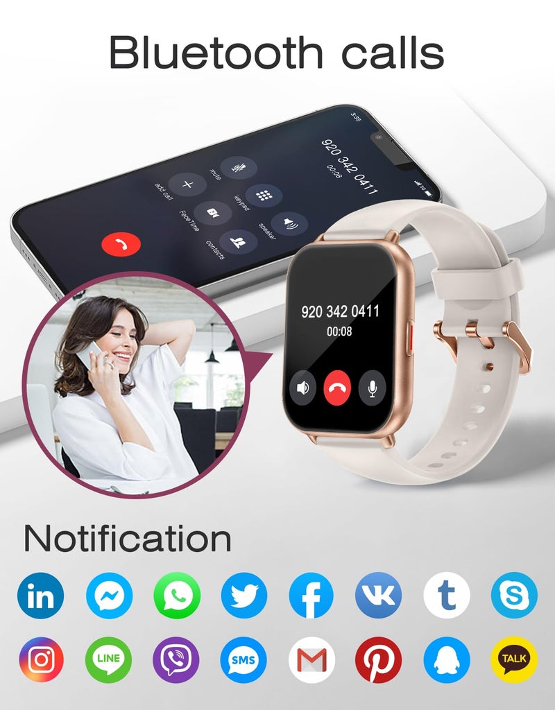Cloudpoem Smart Watches for Women Men (Answer/Make Calls, 3 Bands), 1.85" Fitness Tracker Watch for iPhone/Android Phones with Heart Rate Monitor Sleep/Steps Tracker 100+ Sports Pedometer Waterproof Gold - Image 4
