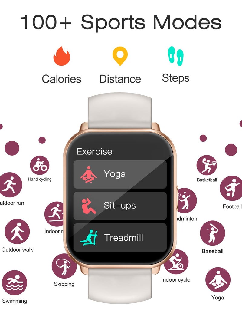 Cloudpoem Smart Watches for Women Men (Answer/Make Calls, 3 Bands), 1.85" Fitness Tracker Watch for iPhone/Android Phones with Heart Rate Monitor Sleep/Steps Tracker 100+ Sports Pedometer Waterproof Gold - Image 5