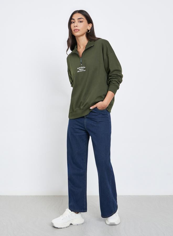 Styli Regular Fit Half Zip Slogan Sweatshirt - Image 3