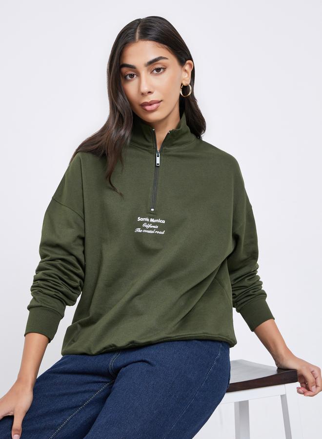 Styli Regular Fit Half Zip Slogan Sweatshirt - Image 1