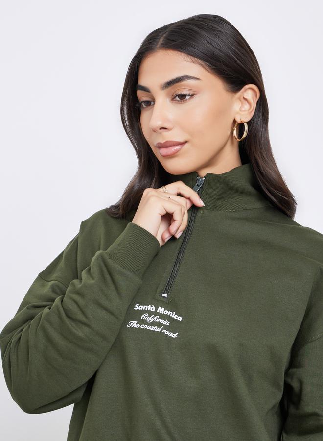 Styli Regular Fit Half Zip Slogan Sweatshirt - Image 4