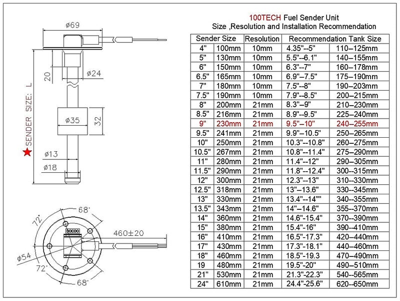 100TECH Fuel Sending Unit 240-33 Ohms 9" (230mm) Marine for Boat, Vehicle, Truck, RV Fuel Tank - Image 4