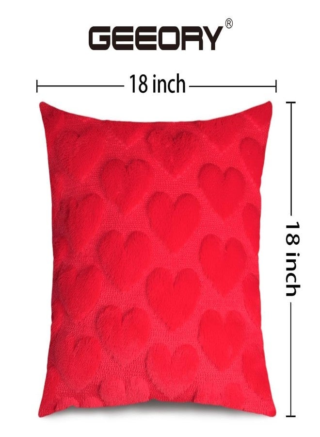 GEEORY Valentines Day Soft Plush Love Heart Pillow Covers, 18 x 18 Inch Set of 2, Faux Fur Wool Decorative Anniversary Cushion Case for Sofa Home Decoration Red GC010-18 - Image 3