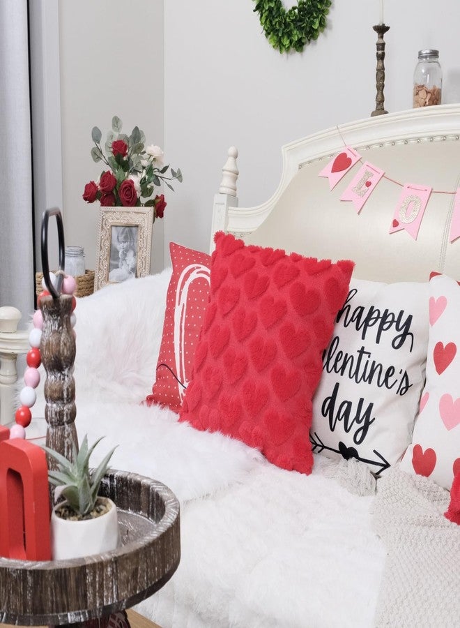 GEEORY Valentines Day Soft Plush Love Heart Pillow Covers, 18 x 18 Inch Set of 2, Faux Fur Wool Decorative Anniversary Cushion Case for Sofa Home Decoration Red GC010-18 - Image 5