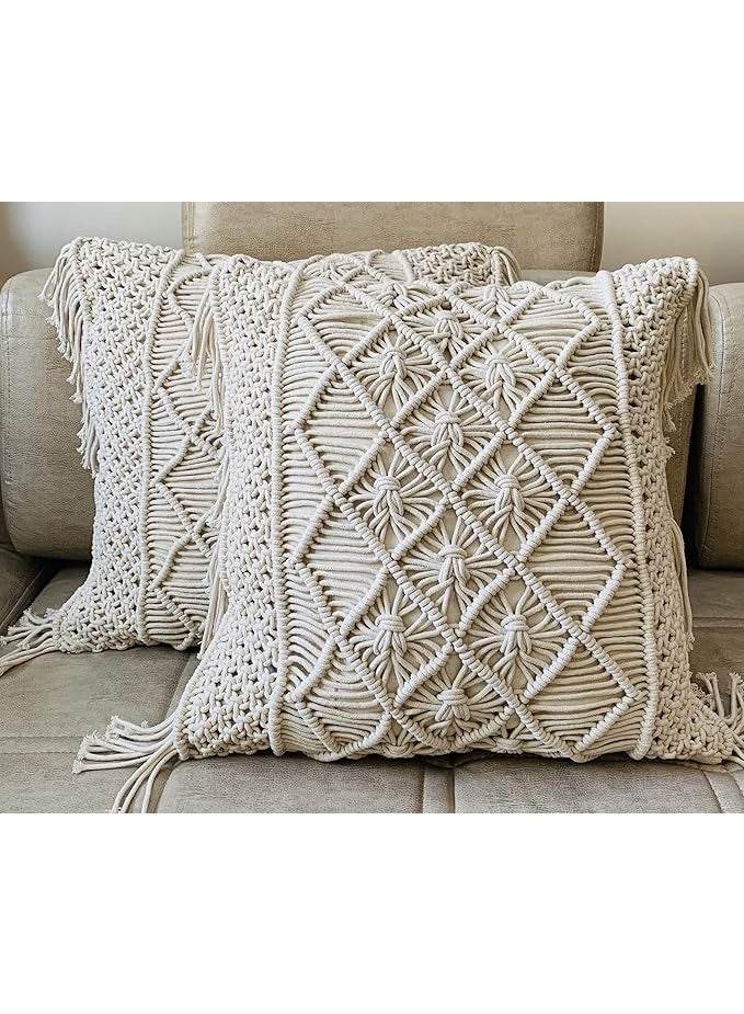 انتيكيانو عدد 2 قطع من غطاء وسادة مكرمية بنمط بوهيمي، للسرير والأريكة ديكور أنيق 43x43 سم - Image 1