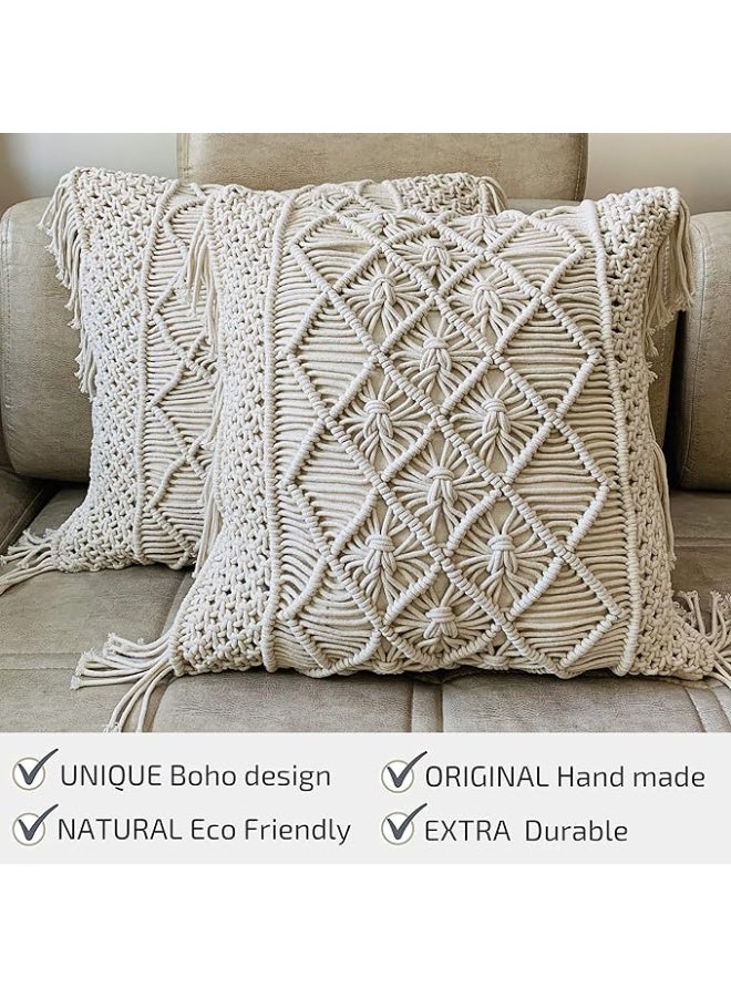 انتيكيانو عدد 2 قطع من غطاء وسادة مكرمية بنمط بوهيمي، للسرير والأريكة ديكور أنيق 43x43 سم - Image 2