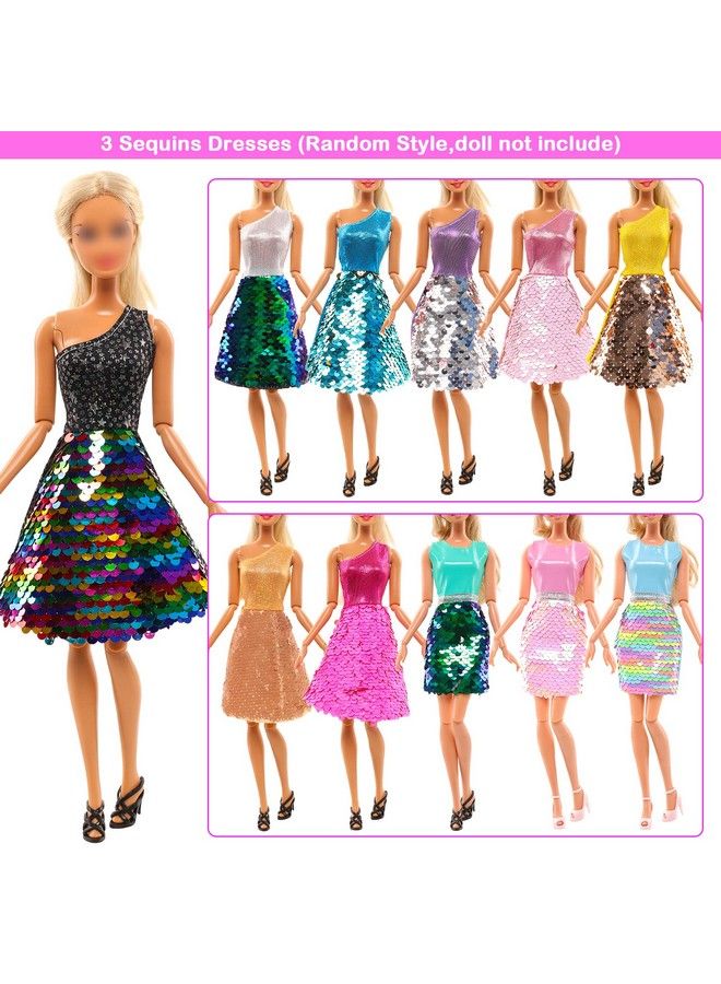 Barwa 10 Sets Doll Clothes Including 3 Sequins Dresses 3 Fashion Floral Dresses 4 Casual Outfits Tops And Pants For 11.5 Inch Girl Dolls…  - Image 4