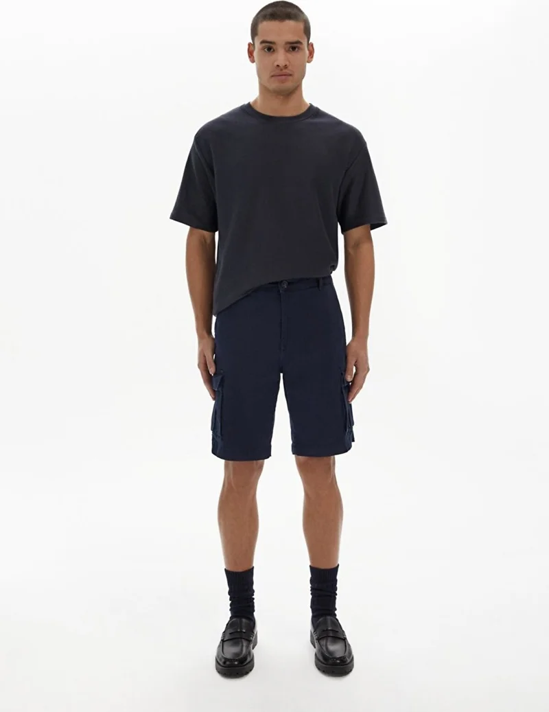 Men's Basic Gabardine Regular Cargo Navy Blue Shorts
