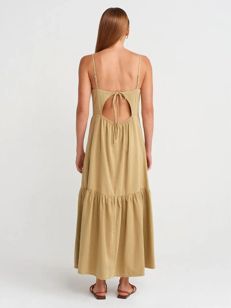 ديلفين Dilvin Sleeveless A-line Maxi Dress With Tie Front