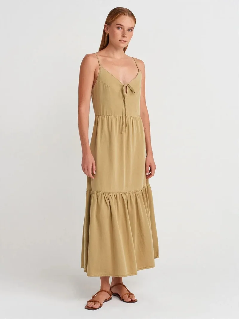 ديلفين Dilvin Sleeveless A-line Maxi Dress With Tie Front
