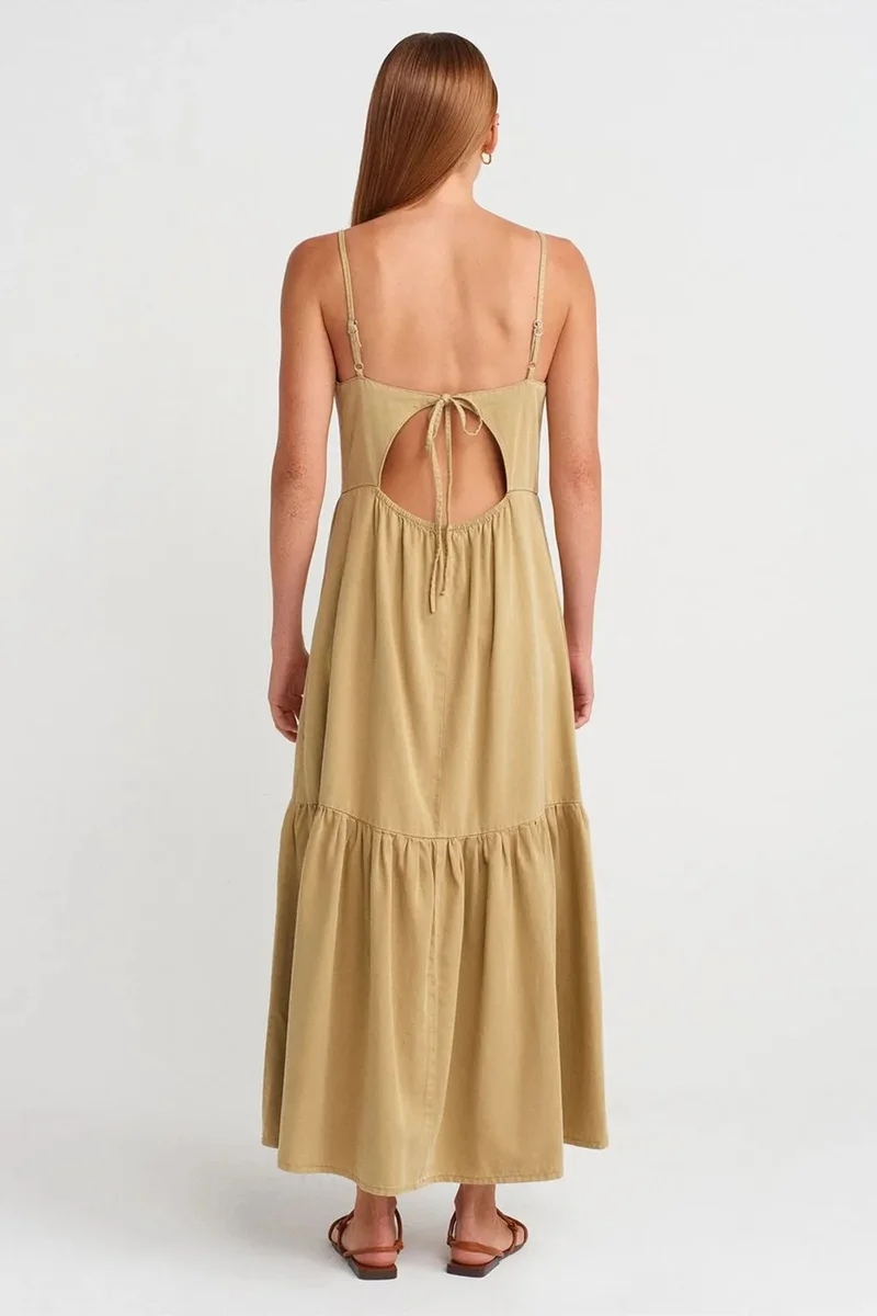 ديلفين DILVIN Sleeveless A-line Maxi Dress With Tie Front