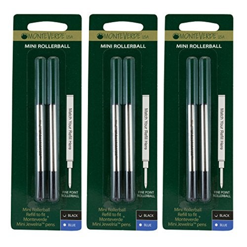 Monteverde Mini Rollerball Refill for Mini Jewelria Pens, Black, 6 Pack (J223BK) - Image 3