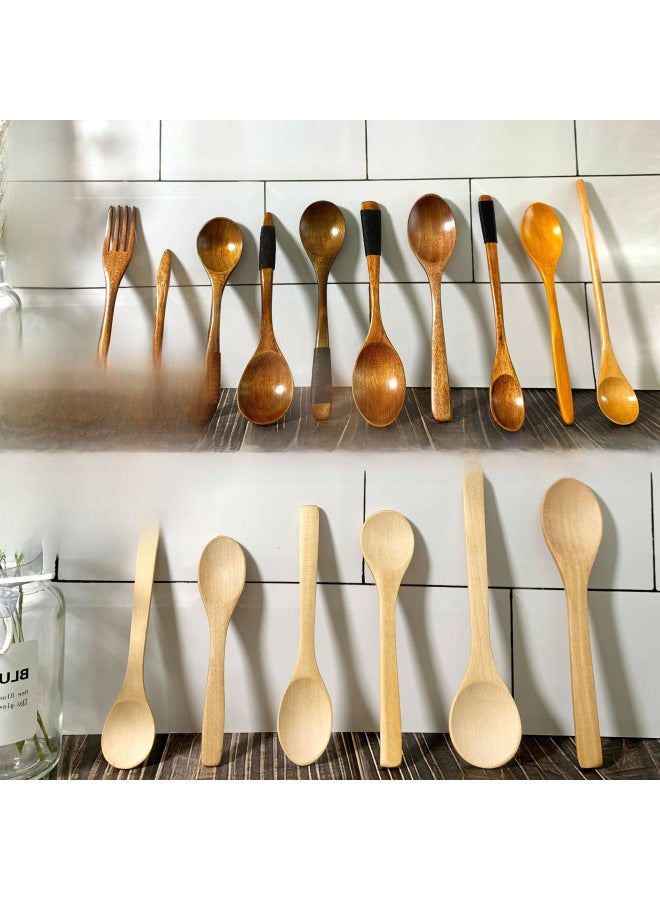 Loquat Haoyuan Small Spoon Japanese Children's Spoon Handmade Tie Line Wooden Spoon Fork Small Wooden Spoon Can Be Engraved Logo-Color:Old Lacquer Round Head Spoon - Image 2