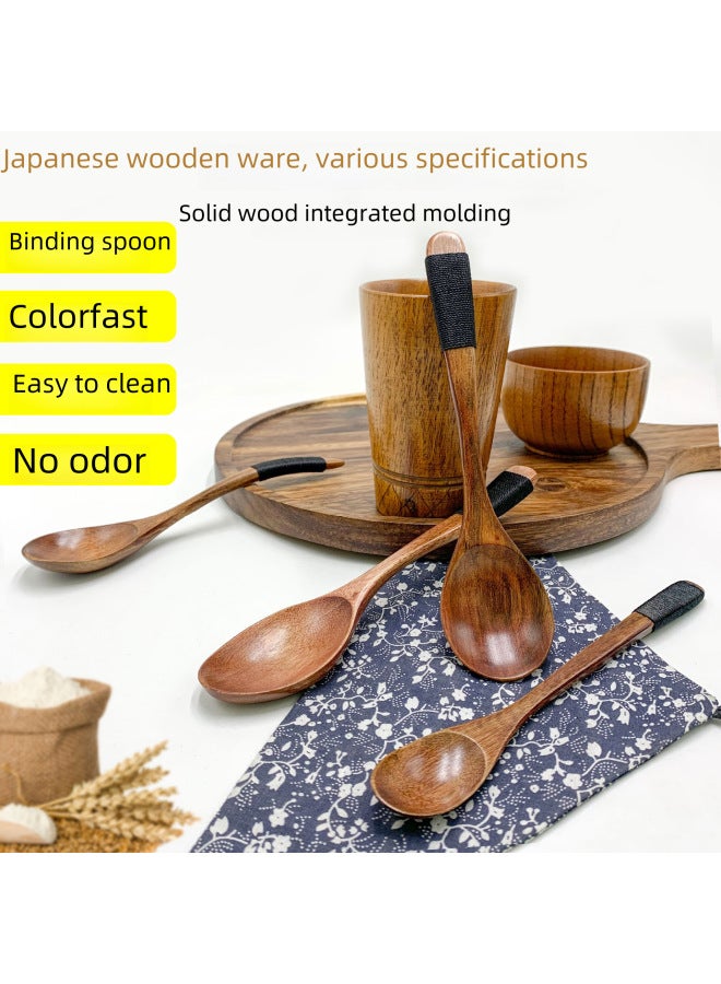 Loquat Haoyuan Small Spoon Japanese Children's Spoon Handmade Tie Line Wooden Spoon Fork Small Wooden Spoon Can Be Engraved Logo-Color:Old Lacquer Round Head Spoon - Image 3