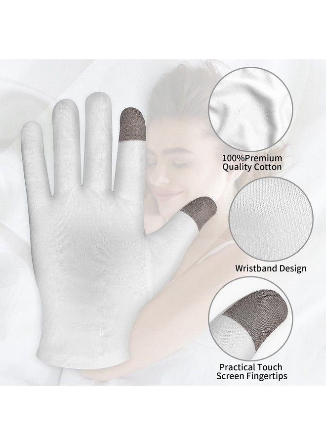 Sibba 2 Pairs Touch Screen Moisturizing Gloves White Cotton Moisturizing Gloves Overnight Bedtime Heal Eczema Sleeping Lotion Hand Spa Treatment Gloves Repair Rough Cracked Dry Chapped Hands Skin - Image 4