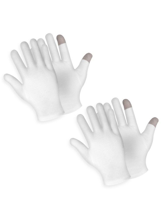 Sibba 2 Pairs Touch Screen Moisturizing Gloves White Cotton Moisturizing Gloves Overnight Bedtime Heal Eczema Sleeping Lotion Hand Spa Treatment Gloves Repair Rough Cracked Dry Chapped Hands Skin - Image 1