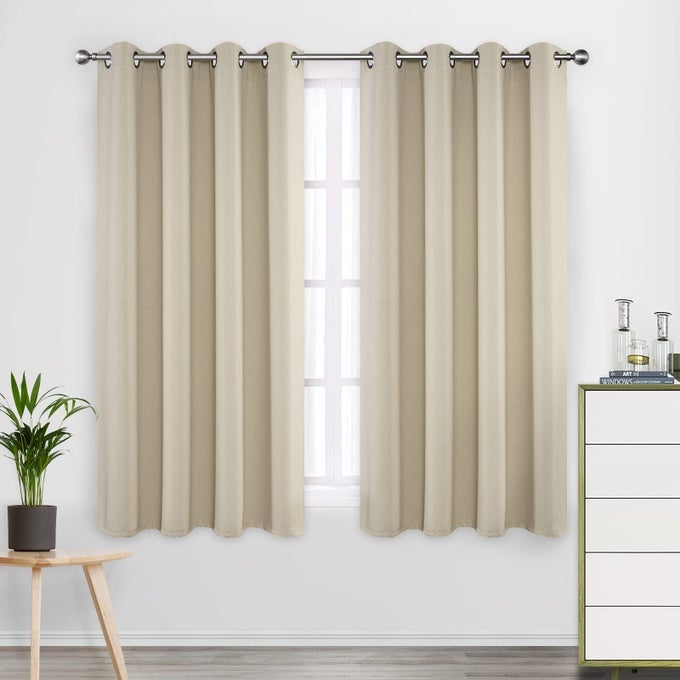 BLACKOUT CURTAINS 63 INCHES LONG FOR BEDROOM LIGHT BLOCKING DRAPES FOR NURSERYLIVING ROOMSET OF 2 PANELS 52 X 63 INCHES BEIGE