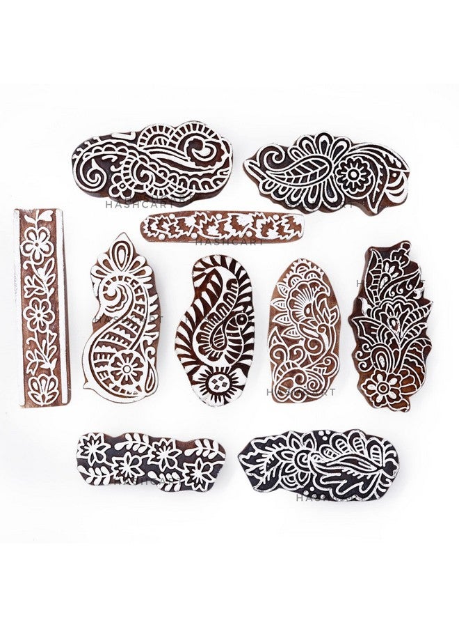 | Set Of 10 | Paisley Design Wooden Printing Stamps For Scrapbooking | Fabric Designing | Art Craft | Pottery Craft | Kids Project Designing | Saree Border