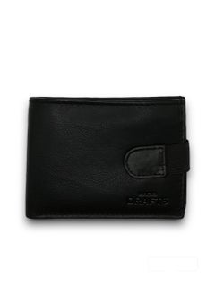 MARIO DRAFTS Genuine Leather Button Men's Wallet, Black  - Image 1