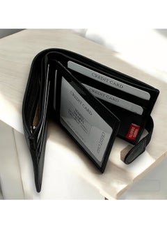 MARIO DRAFTS Genuine Leather Button Men's Wallet, Black  - Image 3