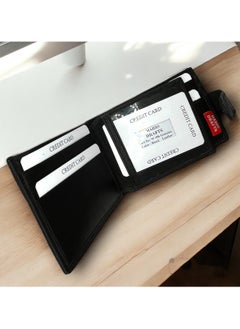 MARIO DRAFTS Genuine Leather Button Men's Wallet, Black  - Image 4