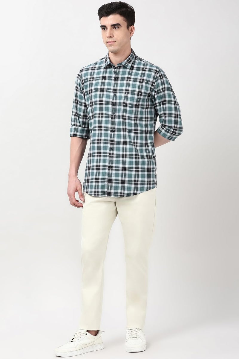Peter England Slim Fit Dupplin Checkered Shirt for Men – Full Sleeves | Cotton | Smart & Stylish Medium Grey - Image 5