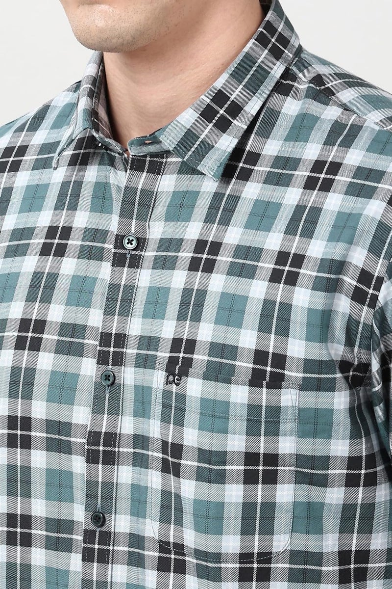 Peter England Slim Fit Dupplin Checkered Shirt for Men – Full Sleeves | Cotton | Smart & Stylish Medium Grey - Image 4