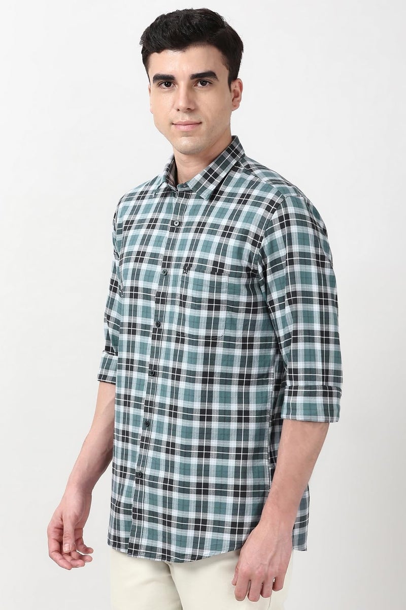 Peter England Slim Fit Dupplin Checkered Shirt for Men – Full Sleeves | Cotton | Smart & Stylish Medium Grey - Image 2