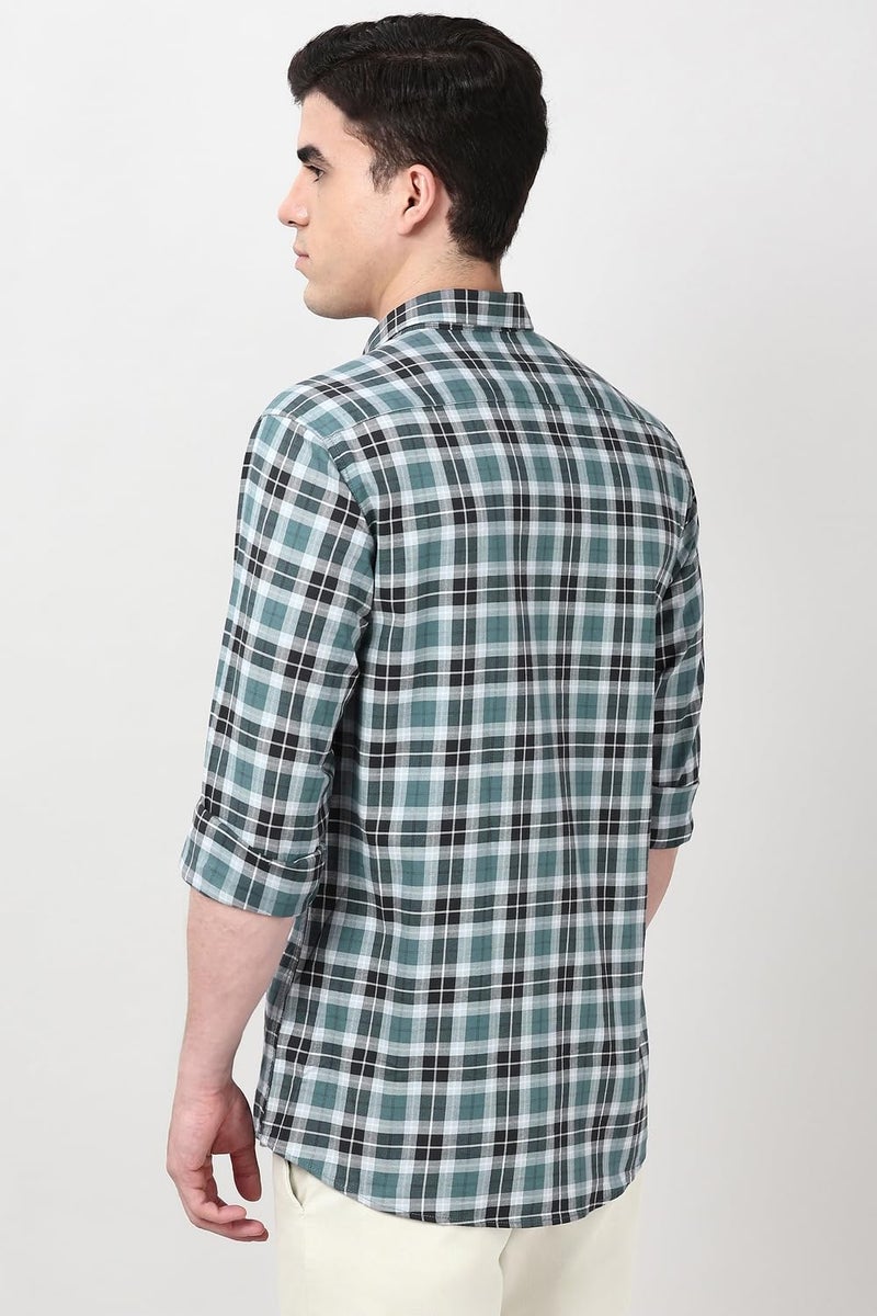 Peter England Slim Fit Dupplin Checkered Shirt for Men – Full Sleeves | Cotton | Smart & Stylish Medium Grey - Image 3