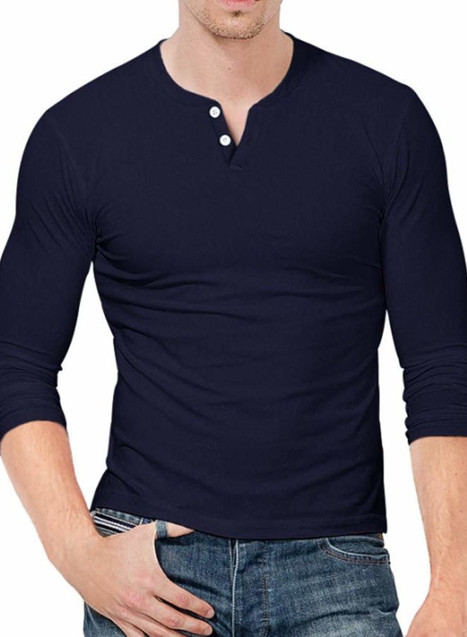 KUYIGO Men's Casual Slim Fit Long Sleeve Henley T-Shirts Cotton Shirts (Medium, Navy) - Image 3