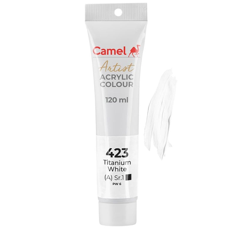 Camlin 423 Acrylic Finish Colour Tubes, White 120ml - Image 1