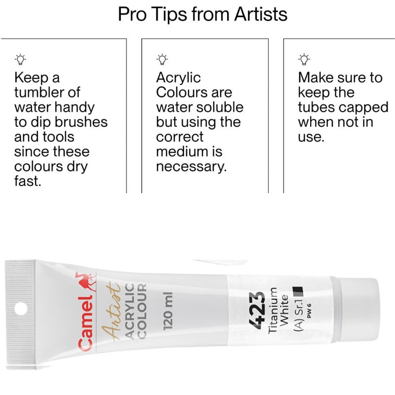 Camlin 423 Acrylic Finish Colour Tubes, White 120ml - Image 5