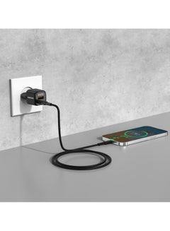 porodo GaN Dual-Port USB-A & Type-C QC 18W Quick Charger PD  20W Fast Charging with Simultaneous Charging & Built-In Safeguards / Reliable Companion / Over-Heat Protection / Type-C to Type-C Cable Included - Black  - Image 2