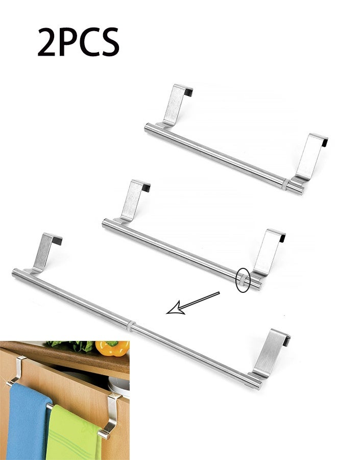 2 Pieces Kitchen Cabinet Towel Retractable Pole Rack for Cabinet Doors, Towel and Washcloth Pendant Storage Accessories, Powerful Modern Design Stainless Steel, Adjustable Length to Fit Cabinet (Silver) - Image 1