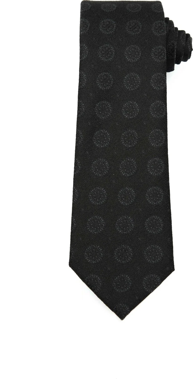 Tudors Classic Patterned Black Tie with Pocket Handkerchief