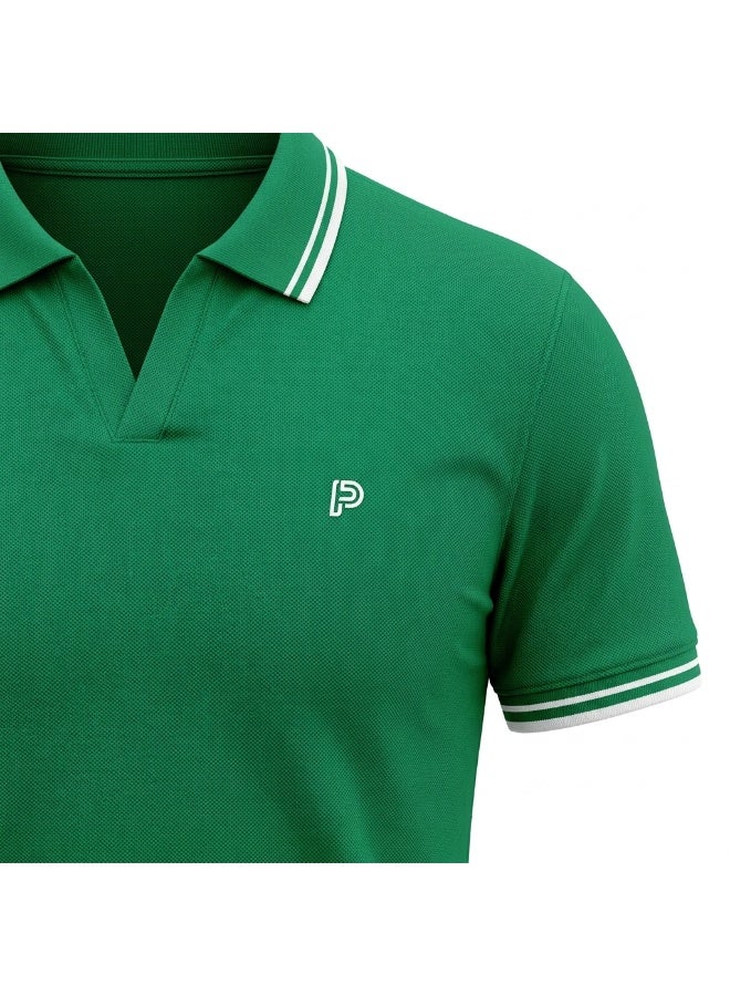 Pavone Short Sleeve Polo Shirt For Men's,Green - Image 4