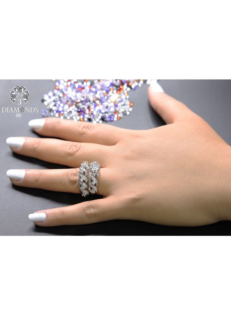 3Diamonds - 3Diamonds Wedding Twins Ring For Women Platinum Plated - Image 1