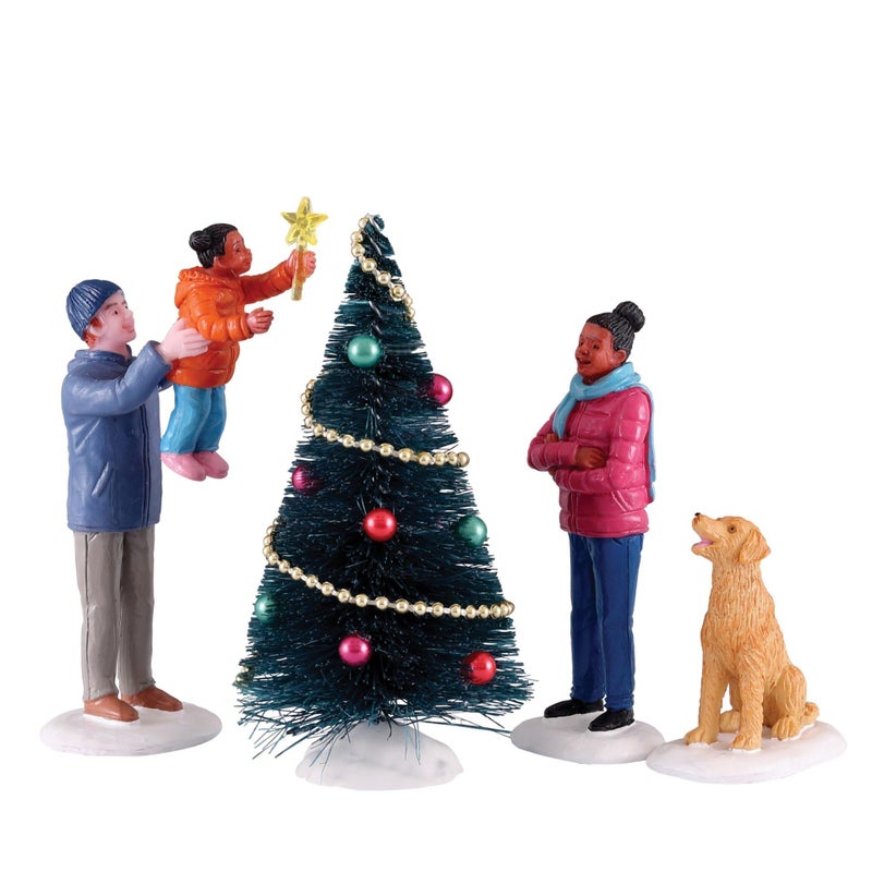 Lemax  The Final Touch Set of 4 Collectible Figurines Young Daughter and Dog White With Red and Green Accents