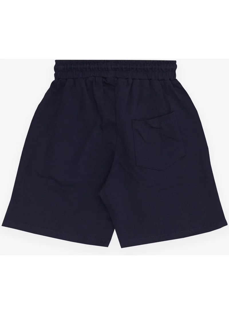 Breeze Girls & Boys Boys' Shorts with Text Printed Lace-up Pockets Elastic Waist 8-14 Years, Navy Blue
