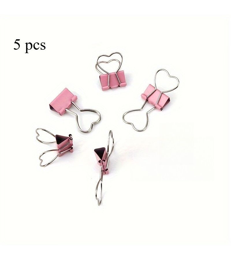 5 Pink Heart Shaped Binder Clips for Organizing Files Photos School Office - Image 2