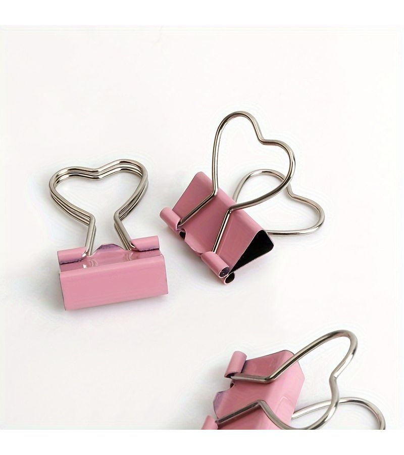 5 Pink Heart Shaped Binder Clips for Organizing Files Photos School Office - Image 4