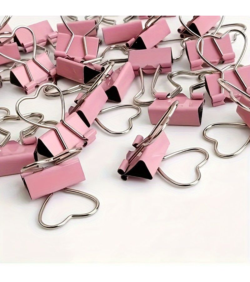 5 Pink Heart Shaped Binder Clips for Organizing Files Photos School Office - Image 3